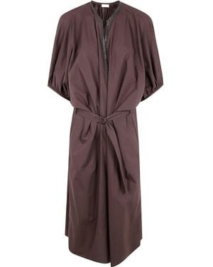Brunello Cucinelli Vestido Midi Con Aplique De Cristales - Morado