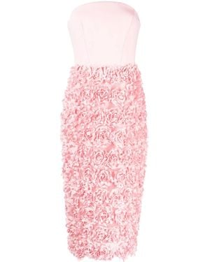 Marchesa Floral-Embroidery Strapless Midi Dress - Pink