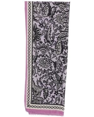 Marc O' Polo Floral-Print Frayed Scarf - White
