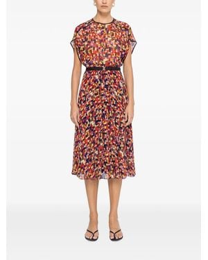 Nissa Printed Viscose Midi Dress - Red