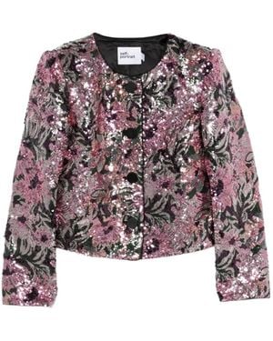 Self-Portrait Sequin-Embellished Floral-Print Jacket - Purple