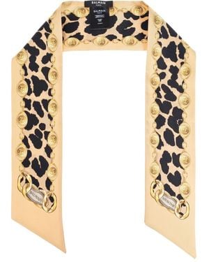 Balmain Leopard-Print Silk Scarf - Metallic