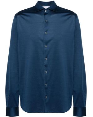 D4.0 Classic-Collar Cotton Shirt - Blue
