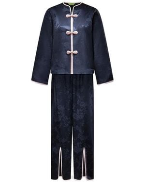 Shanghai Tang Floral Slit Pyjama Set - Blue