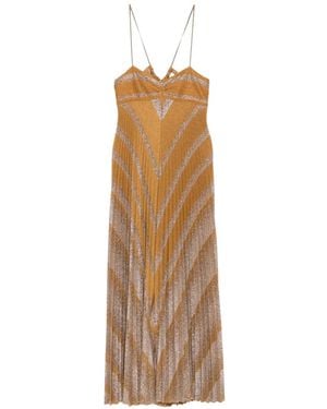 forte_forte Pleated Metallic-Effect Maxi Dress - Natural