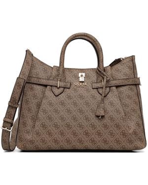 Guess Yesba Monogram-Print Padlock-Detail Tote Bag - Brown