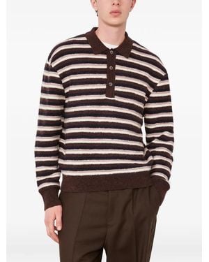 Officine Generale Patchi Striped Polo Sweater - Brown