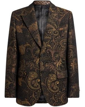 Etro Single-Breasted Chenille Jacquard Jacket With Floral Paisley Motif - Brown