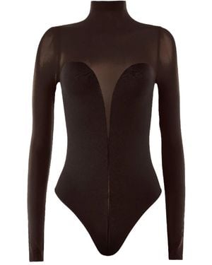 Wolford Sheer-Panelled High-Neck Bodysuit - Brown
