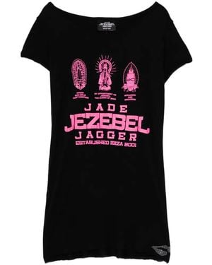 Jade Jagger T-Shirt Met Logoprint - Zwart