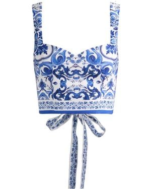 Alice + Olivia Miriam Sweetheart Cropped Top - Blue