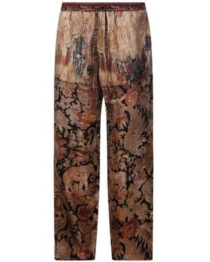 Pierre Louis Mascia Aloe Tapestry-Print Drawstring Trousers - Brown