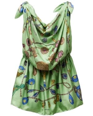 Versace Printed Silk Twill Mini Dress - Green
