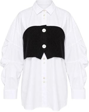 Enfold Knitted-Overlay Panelled Shirt - Black