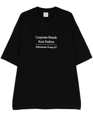 Vetements Logo-Embroidered T-Shirt - Black