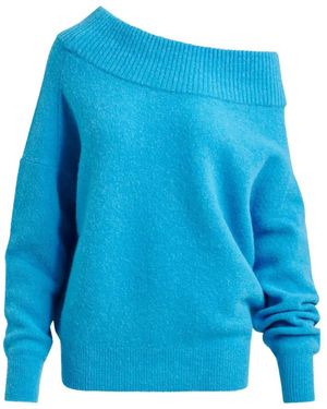 Essentiel Antwerp Off-Shoulder Geribbelde Trui - Blauw