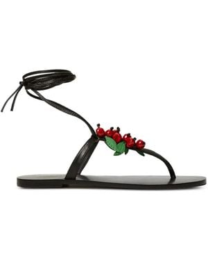 Twinset Leather Thong Sandals With Cherries - Brown