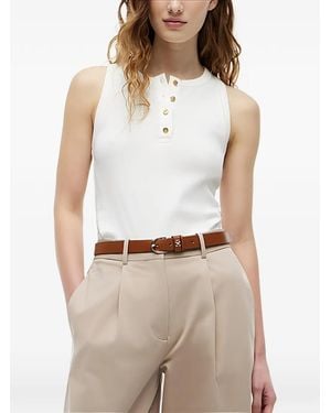 Tommy Hilfiger Top Con Cuello Henley Y Botones Dorados - Blanco