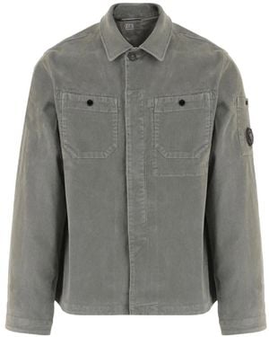 C.P. Company Logo-Detail Corduroy Shirt - Grey