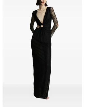 Celeste Lace-Paneled Ring-Detail Maxi Evening Dress - Black