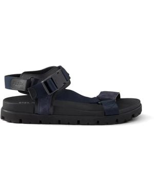 Prada Sportliche Sandalen Aus Wildleder Und Gewebtem Band - Blau