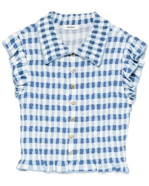 Sandro Ruffled Gingham Shirt - Blue
