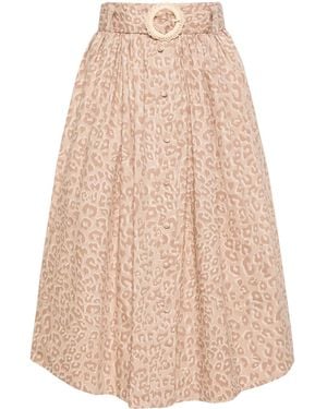 Twinset Animal-Print Cotton Midi Skirt - Natural