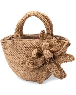 Jamin Puech Paris Folia Floral-Appliqué Raffia Tote Bag - Metallic