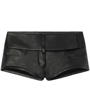 Courreges Short Court En Cuir À Taille Ceinturée - Noir