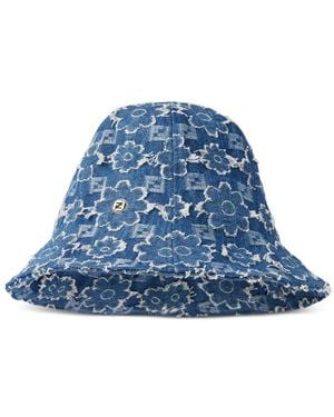 Fendi Flower-Embroidered Denim Hat - Blue