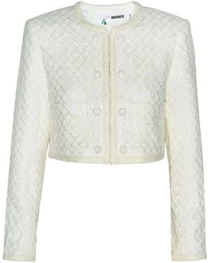 ROTATE BIRGER CHRISTENSEN Sequinned Bouclé Cropped Jacket - White