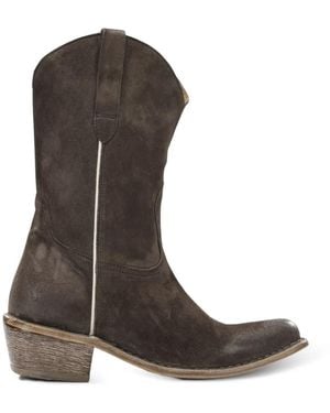 Moma Suede Western Boots - Brown