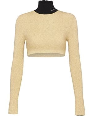Prada Roll-Neck Lamé Sweater - Yellow