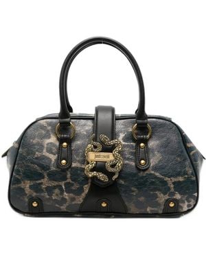 Just Cavalli Athena Leopard-Print Leather Shoulder Bag - Black