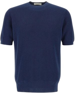 FILIPPO DE LAURENTIIS Short-Sleeve Ribbed-Hem Jumper - Blue