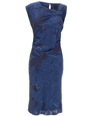 Kaos Icona Floral-Jacquard Asymmetric-Neck Midi Dress - Blue