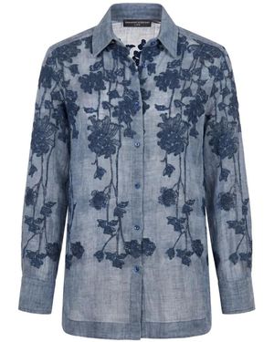 Ermanno Scervino Floral-embroidered Linen Shirt - Blue