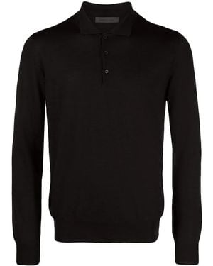 Corneliani Mélange-Effect Wool Polo Shirt - Black