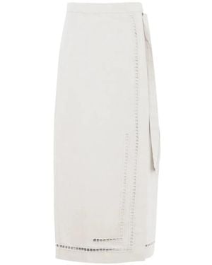 Tela Embroidered Wrap Midi Skirt - White