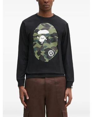 A Bathing Ape 1St Camo Big Head Ape Sweater Met Lange Mouwen - Zwart