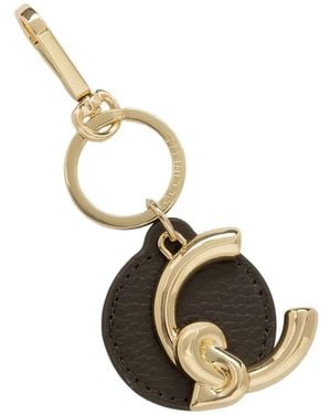 Coccinelle C-Me Logo-Plaque Leather Keyring - Metallic