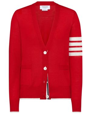 Thom Browne Merino Wool 4-Bar Relaxed Fit V-Neck Cardigan - Red
