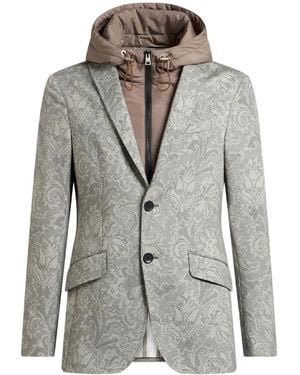 Etro Floral Print With Vest Insert Blazer - Grey