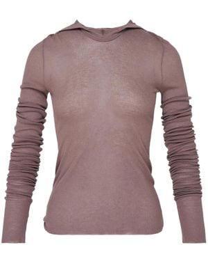 Rick Owens Hooded Ribbed T-Shirt - Purple
