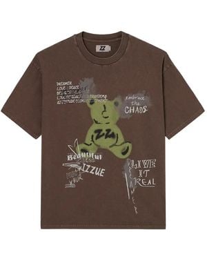 Izzue Graphic-Print Cotton T-Shirt - Brown