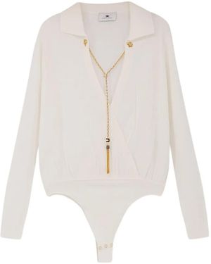 Elisabetta Franchi Chain-embellished ribbed bodie - Weiß