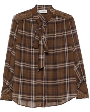 ERMANNO FIRENZE Check-Pattern Pussy-Bow Shirt - Brown