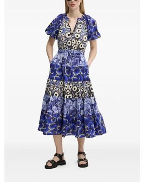 Desigual Puff-Sleeve Tiered Dress - Blue