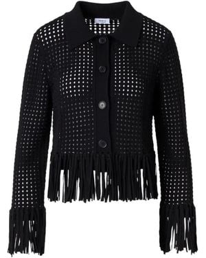 Akris Fringe-Trim Perforated Cardigan - Black
