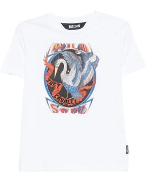 Just Cavalli Crystal-Embellished Graphic-Print T-Shirt - White